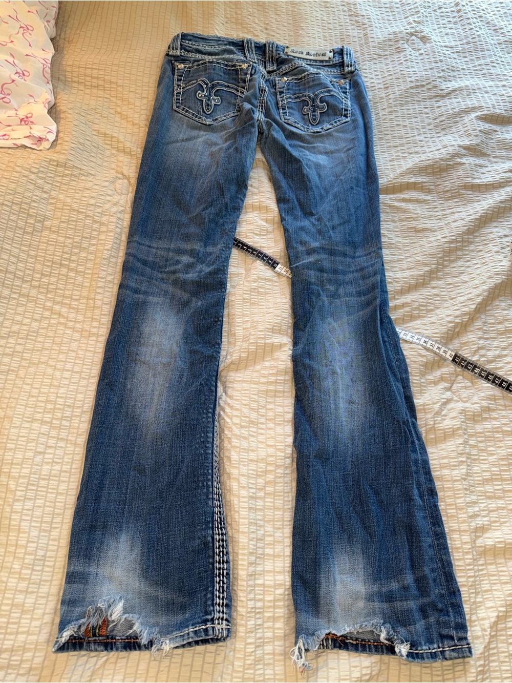 Vintage Rock Revival Low Rise Patched Distressed Alanis Boot Jeans 28 - Picture 7 of 12